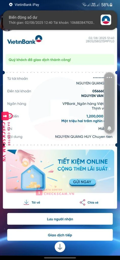 0566604912 NGUYEN VAN BINH VP Bank bị cảnh báo lừa đảo scam