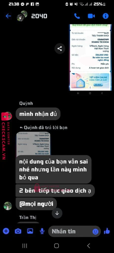 0568657699 HOANG THI KHOA VP BANK bị cảnh báo lừa đảo scam