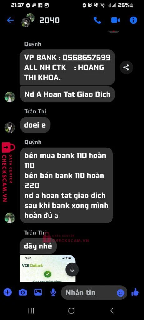 0568657699 HOANG THI KHOA VP BANK bị cảnh báo lừa đảo scam