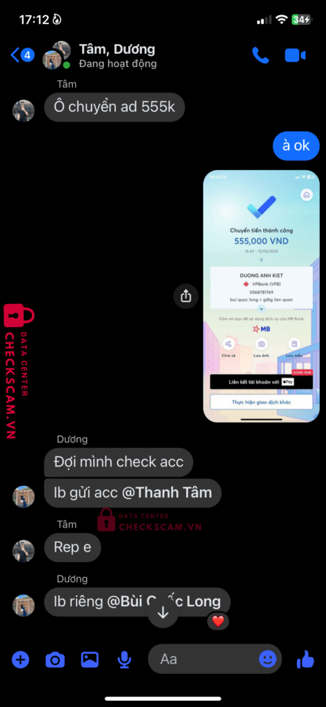 0568781769 Duong Anh Kiet VP BANK bị cảnh báo lừa đảo scam