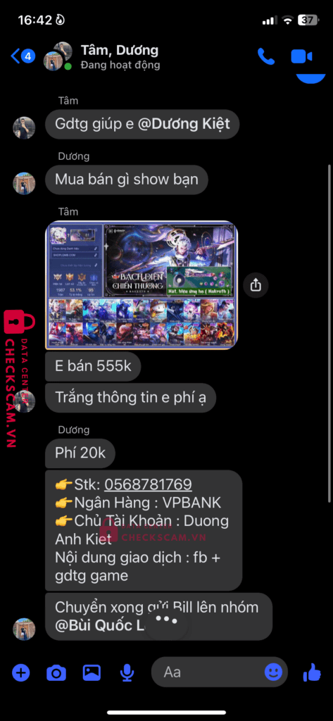 0568781769 Duong Anh Kiet VP BANK bị cảnh báo lừa đảo scam