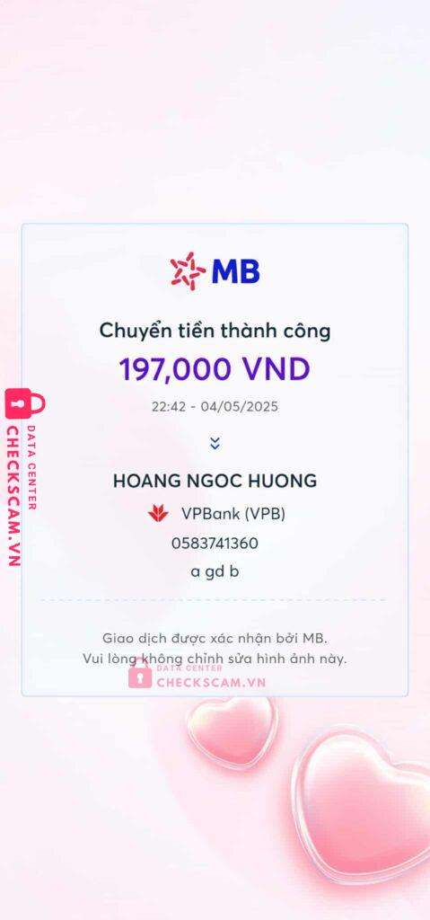 0583741360 Hoang Ngoc Huong VP BANK bị cảnh báo lừa đảo scam