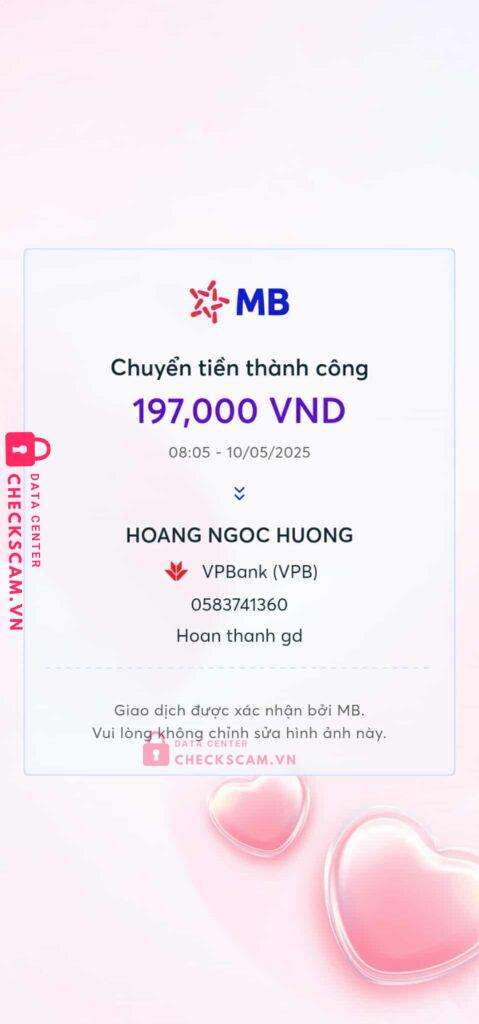 0583741360 Hoang Ngoc Huong VP BANK bị cảnh báo lừa đảo scam