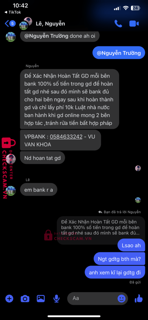 0584633242 VU VAN KHOA VP Bank bị cảnh báo lừa đảo scam