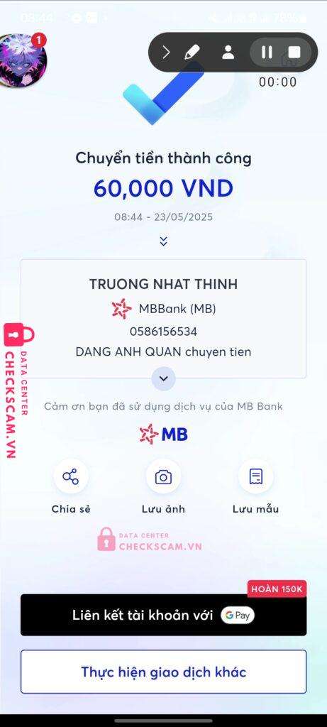 0586156534 Truong Nhat Thinh MB bị cảnh báo lừa đảo scam