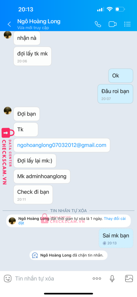 0587106730 NGO HOANG LONG Zalo Pay bị cảnh báo lừa đảo scam