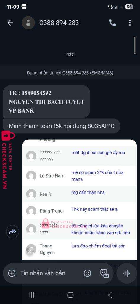 0589054592 NGUYEN THI BACH TUYET VP BANK bị cảnh báo lừa đảo scam
