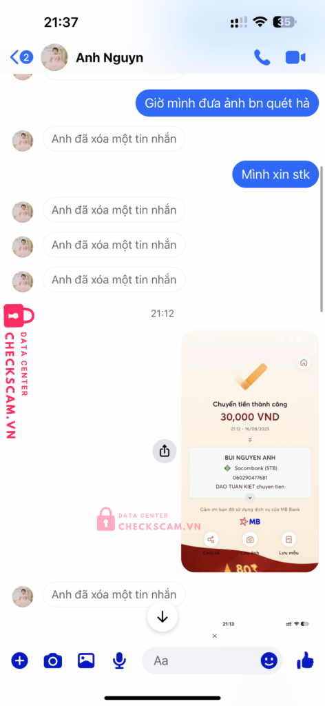 060290477681 BUI NGUYEN ANH Sacombank bị cảnh báo lừa đảo scam