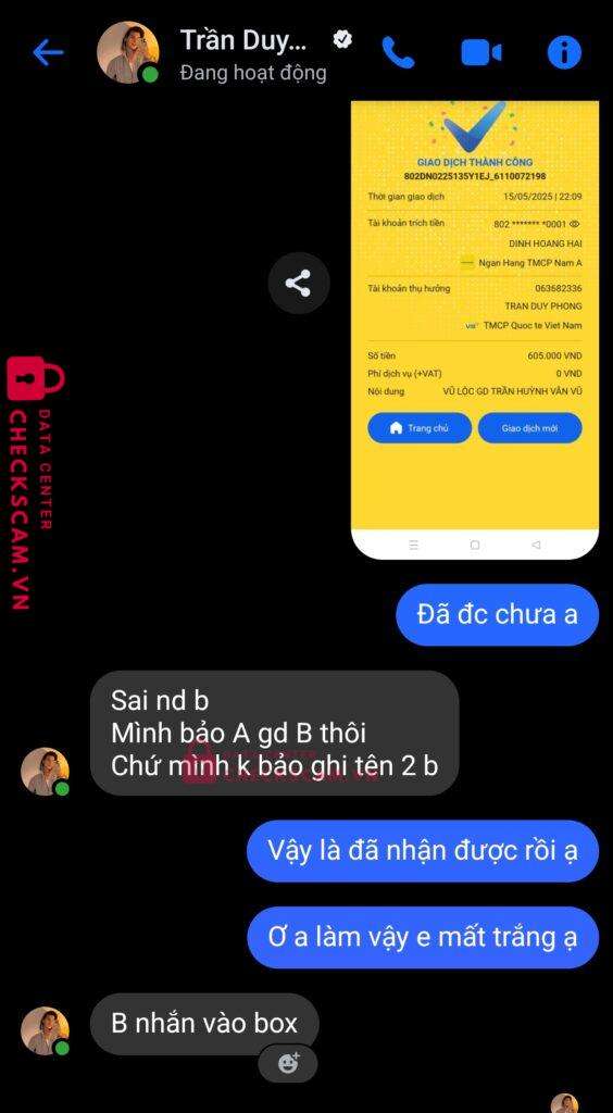 063682336 Tran Duy Phong VIB bị cảnh báo lừa đảo scam