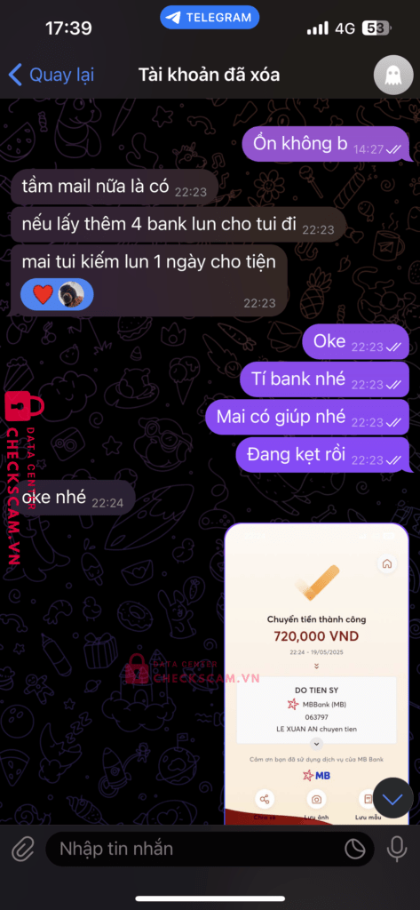 063797 Do Tien Sy MB bị cảnh báo lừa đảo scam
