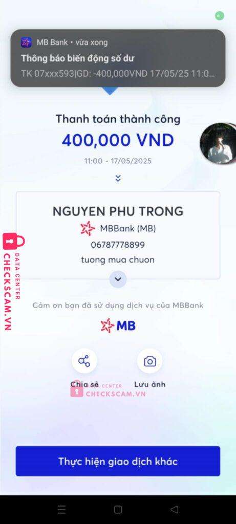 06787778899 Nguyen Phu Trong MB bị cảnh báo lừa đảo scam
