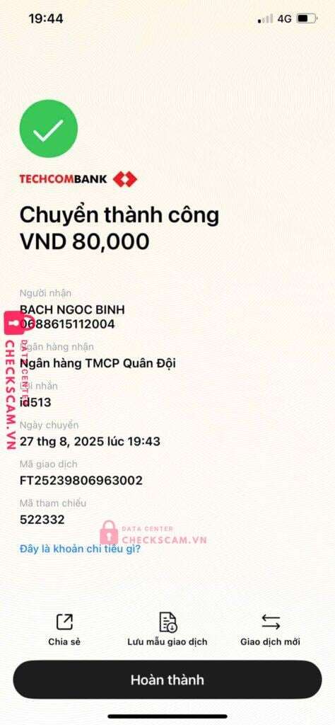 0688615112004 Bach Ngoc Binh MB bị cảnh báo lừa đảo scam
