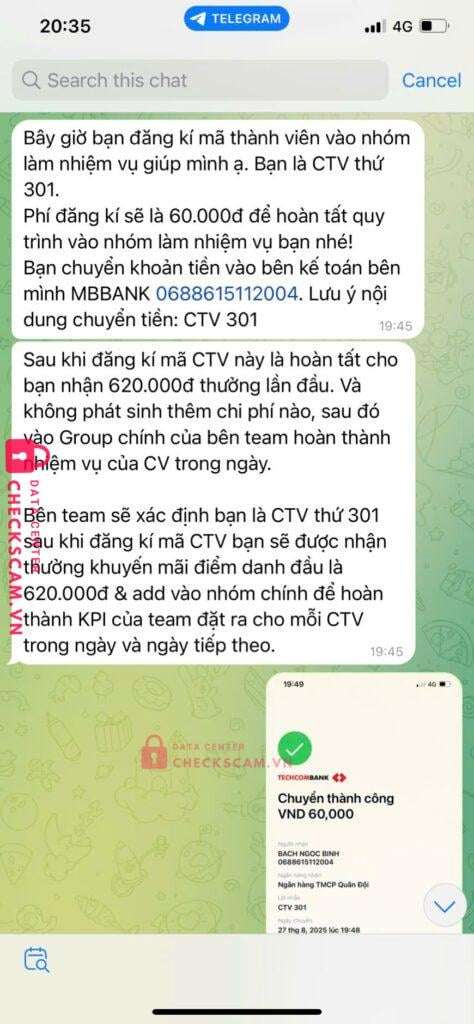 0688615112004 Bach Ngoc Binh MB bị cảnh báo lừa đảo scam