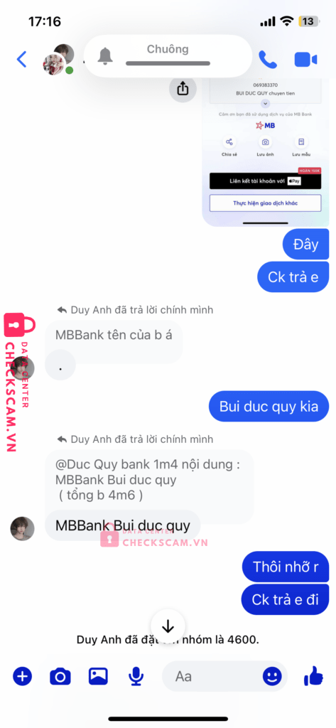 069383370 TRAN HO DUY ANH VIB bị cảnh báo lừa đảo scam