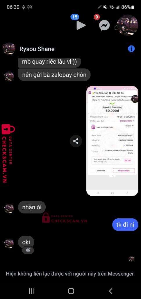 07020904562021 PHUNG NAM DUC MB bị cảnh báo lừa đảo scam