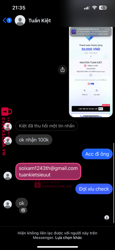 0702316809 NGUYEN TUAN KIET MB bị cảnh báo lừa đảo scam