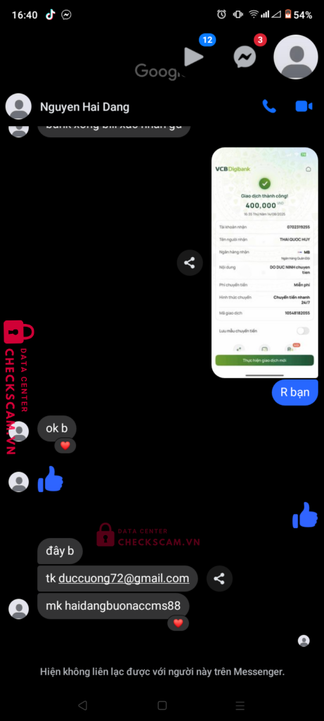0702319255 THAI QUOC HUY MB bị cảnh báo lừa đảo scam
