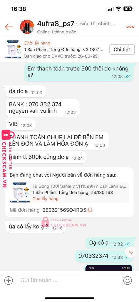 070332374 NGUYEN VAN VU LINH VIB bị cảnh báo lừa đảo scam