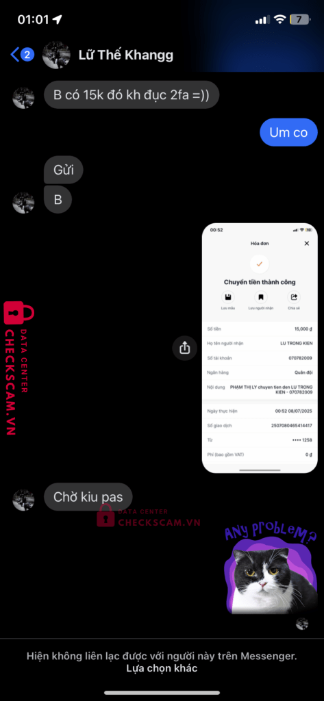 070782009 LU TRONG KIEN MB bị cảnh báo lừa đảo scam