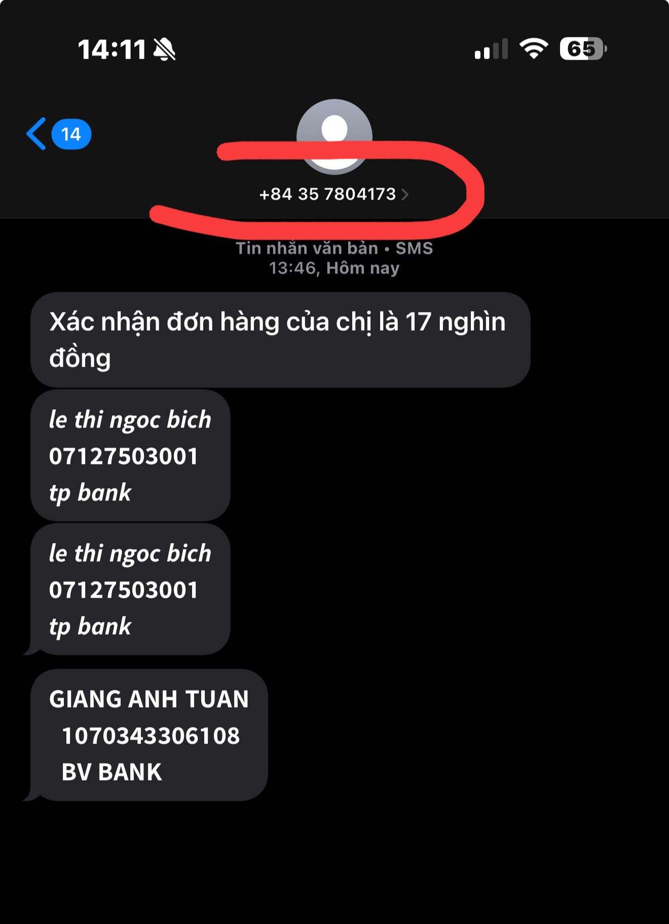 07127503001 LE THI NGOC BICH TP BANK bị cảnh báo lừa đảo scam