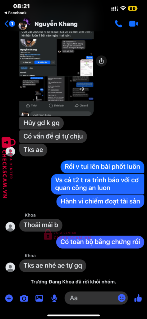 072170279999 TRUONG DANG KHOA MB bị cảnh báo lừa đảo scam