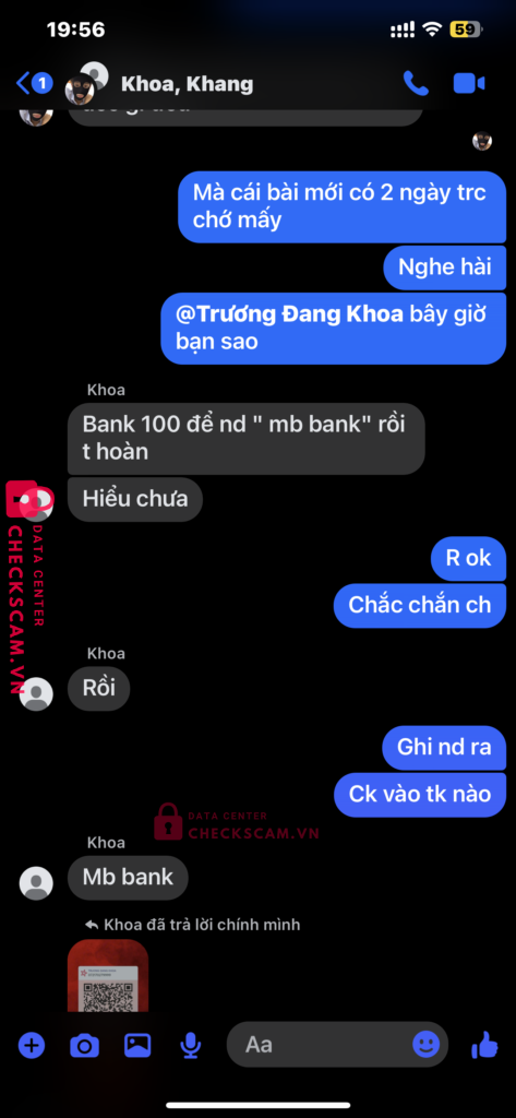 072170279999 TRUONG DANG KHOA MB bị cảnh báo lừa đảo scam