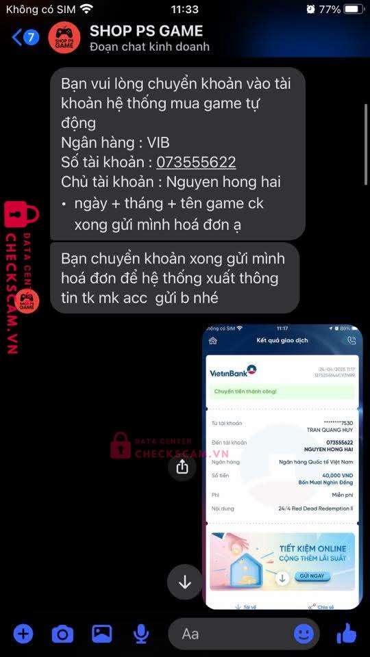 073555622 Nguyen Hong Hai VIB bị cảnh báo lừa đảo scam
