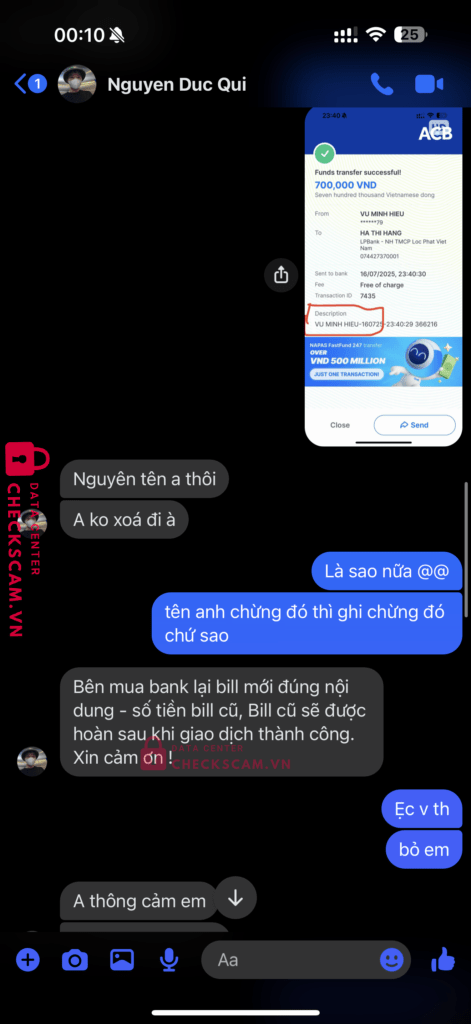 074427370001 Ha Thi Hang LP BANK bị cảnh báo lừa đảo scam