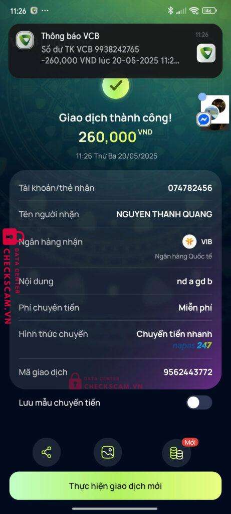 074782456 Nguyen Thanh Quang VIB bị cảnh báo lừa đảo scam