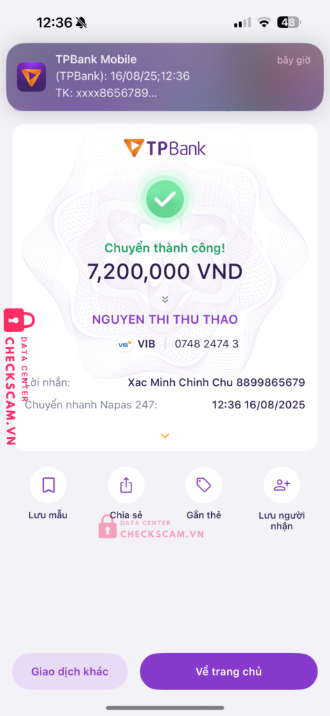 074824743 NGUYEN THI THU THAO VIB bị cảnh báo lừa đảo scam