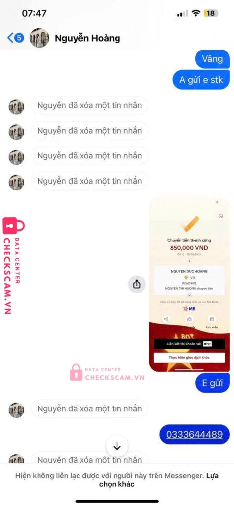 075459812 NGUYEN DUC HOANG VIB bị cảnh báo lừa đảo scam