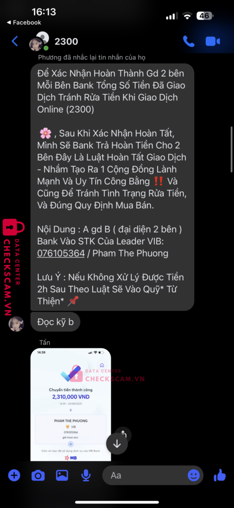 076105364 Pham The Phuong VIB bị cảnh báo lừa đảo scam
