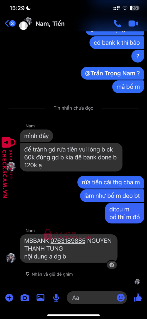 0763189885 NGUYEN THANH TUNG MB bị cảnh báo lừa đảo scam