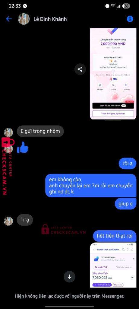 076461190 NGUYEN HUU THO VIB bị cảnh báo lừa đảo scam