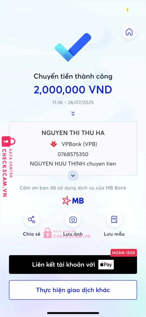 0768575350 NGUYEN THI THU HA VP Bank bị cảnh báo lừa đảo scam