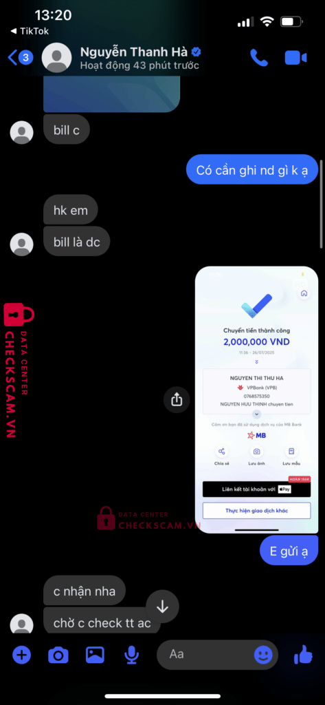 0768575350 NGUYEN THI THU HA VP Bank bị cảnh báo lừa đảo scam