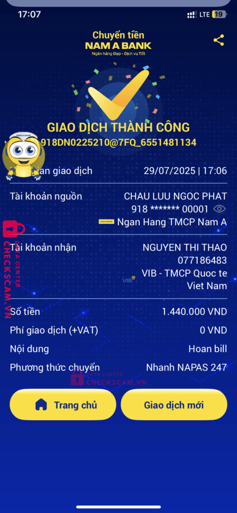 077186483 NGUYEN THI THAO VIB bị cảnh báo lừa đảo scam