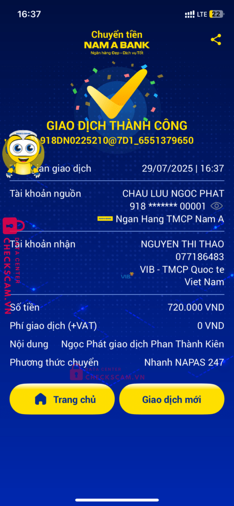 077186483 NGUYEN THI THAO VIB bị cảnh báo lừa đảo scam