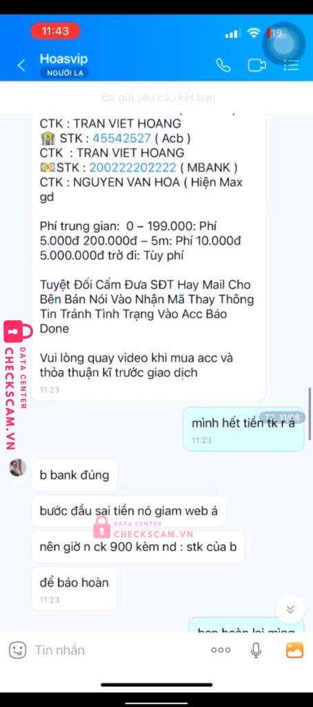 0773500236 TRAN VIET HOANG MB bị cảnh báo lừa đảo scam