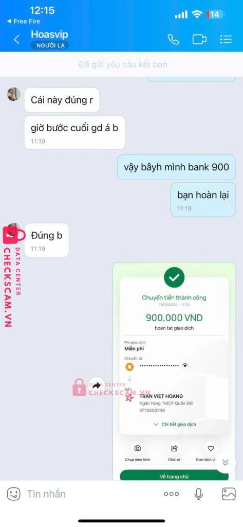 0773500236 TRAN VIET HOANG MB bị cảnh báo lừa đảo scam