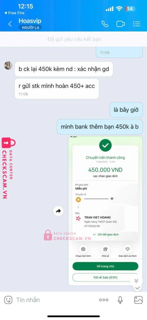 0773500236 TRAN VIET HOANG MB bị cảnh báo lừa đảo scam