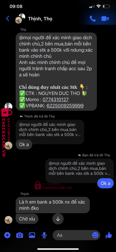 0774310127 NGUYEN DUC THO Momo bị cảnh báo lừa đảo scam