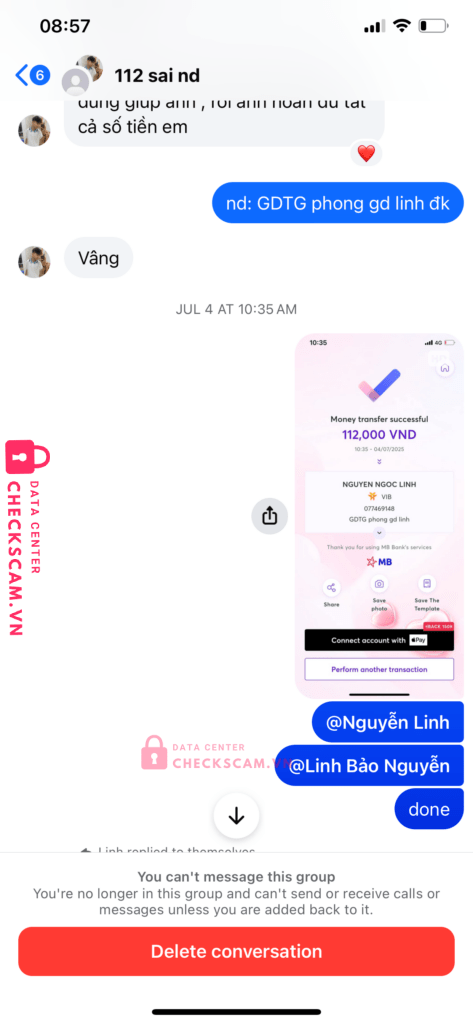 077469148 NGUYEN NGOC LINH VIB bị cảnh báo lừa đảo scam