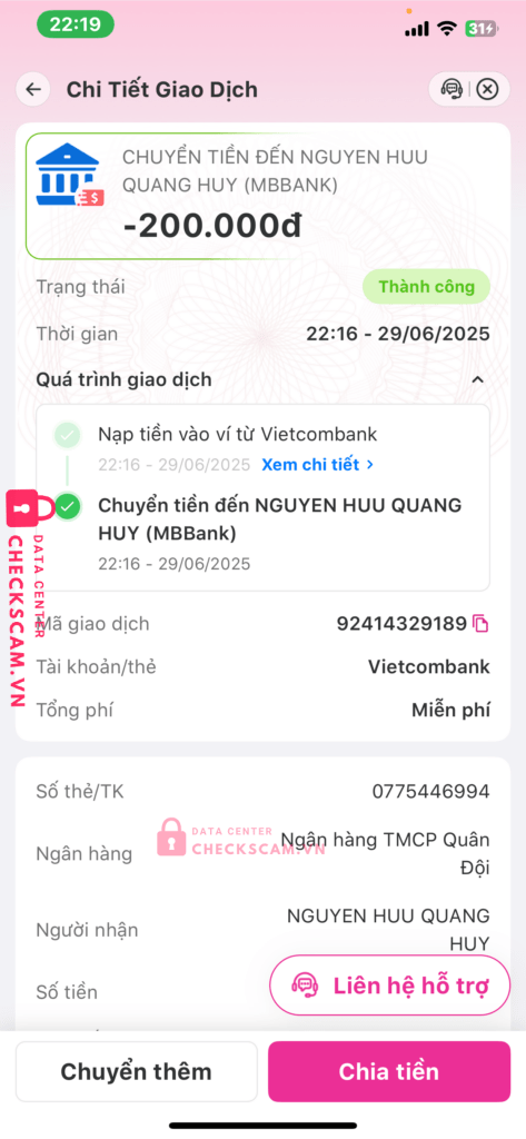 0775446994 NGUYEN HUU QUANG HUY MB bị cảnh báo lừa đảo scam