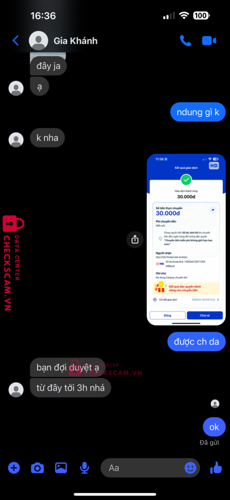 0776994064 NGUYEN PHAM GIA KHANH MB bị cảnh báo lừa đảo scam