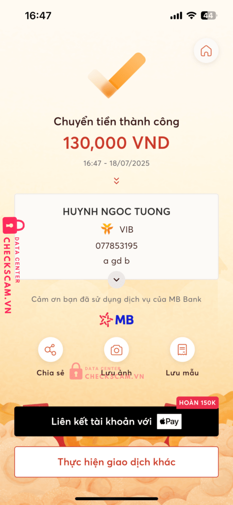 077853195 HUYNH NGOC TUONG VIB bị cảnh báo lừa đảo scam