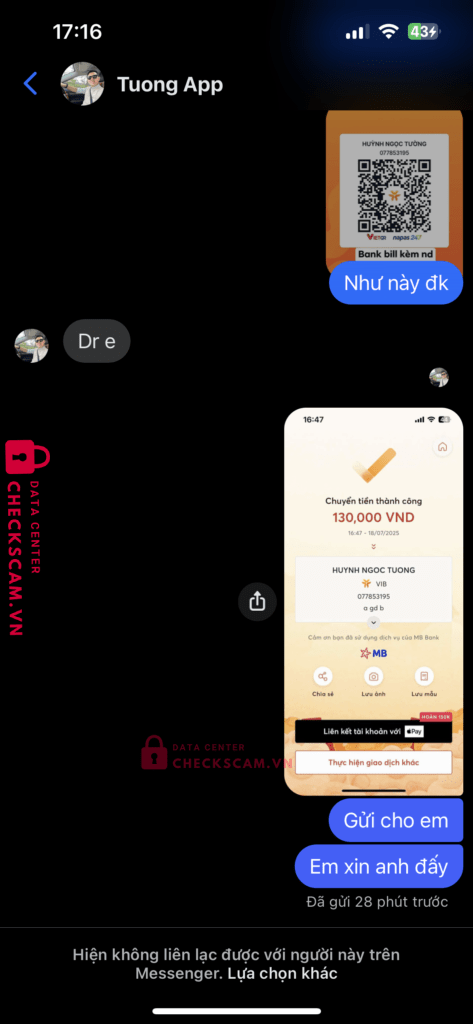 077853195 HUYNH NGOC TUONG VIB bị cảnh báo lừa đảo scam