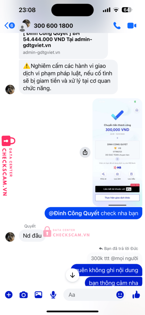 077882123 DINH CONG QUYET VIB bị cảnh báo lừa đảo scam
