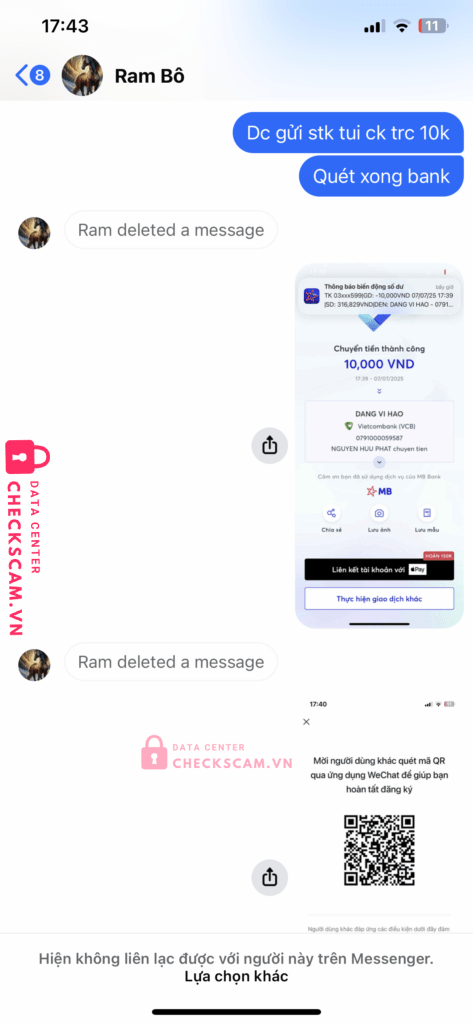 0791000059587 DANG VI HAO VCB bị cảnh báo lừa đảo scam