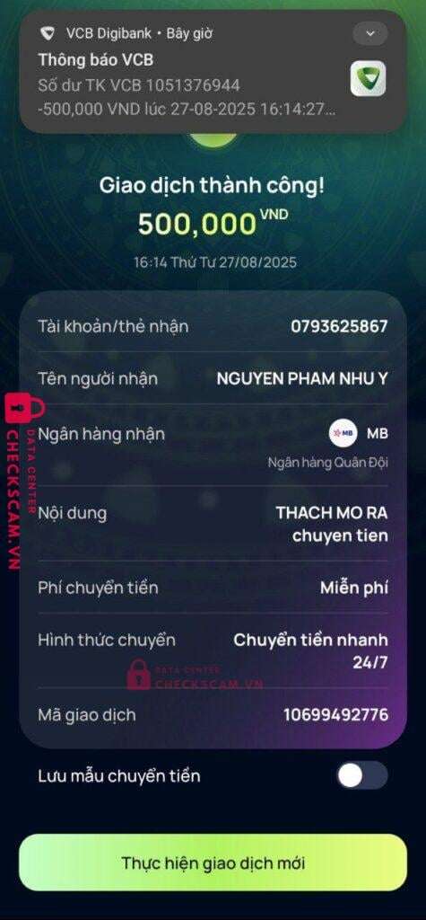 0793625867 Nguyen Pham Nhu Y MB bị cảnh báo lừa đảo scam